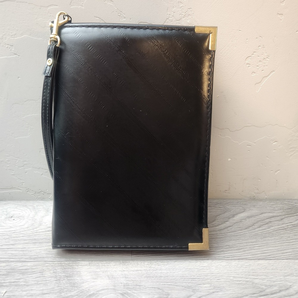 Black Planner Binder Small Vintage Gold Corner Tone Zip Portfolio Appointments